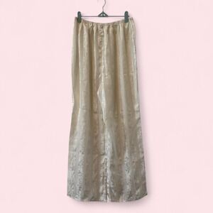 Victoria's Secret Gold Label Cream Satin Floral Jacquard Wide Leg Pants M